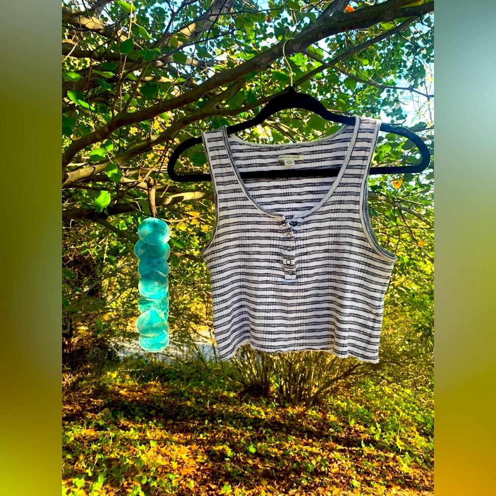 American Eagle 🦅 striped cropped tank with button detail size M